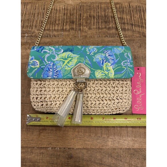 Lilly Pulitzer Straw Crossbody Clutch Purse In A Flutter Botanical Green NWT - Picture 2 of 9